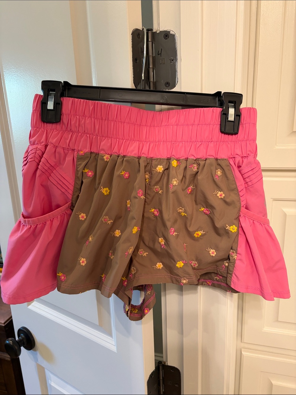 FP Movement by Free People Pink Ruffle Skort with Brown Floral Underlayer